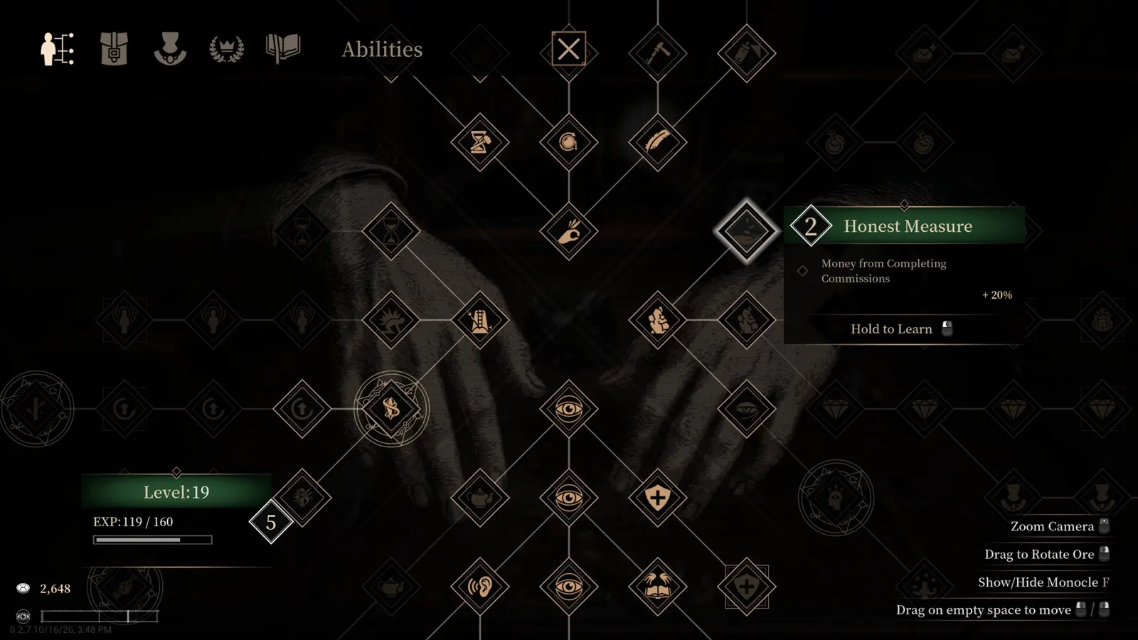 Abyssal Lapidary occult ability tree and cognitive awareness constellation